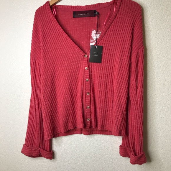 Code X Mode Long Sleeved Brushed Knit Boyfriend Cardigan Pink /Red Small NEW - Picture 4 of 7